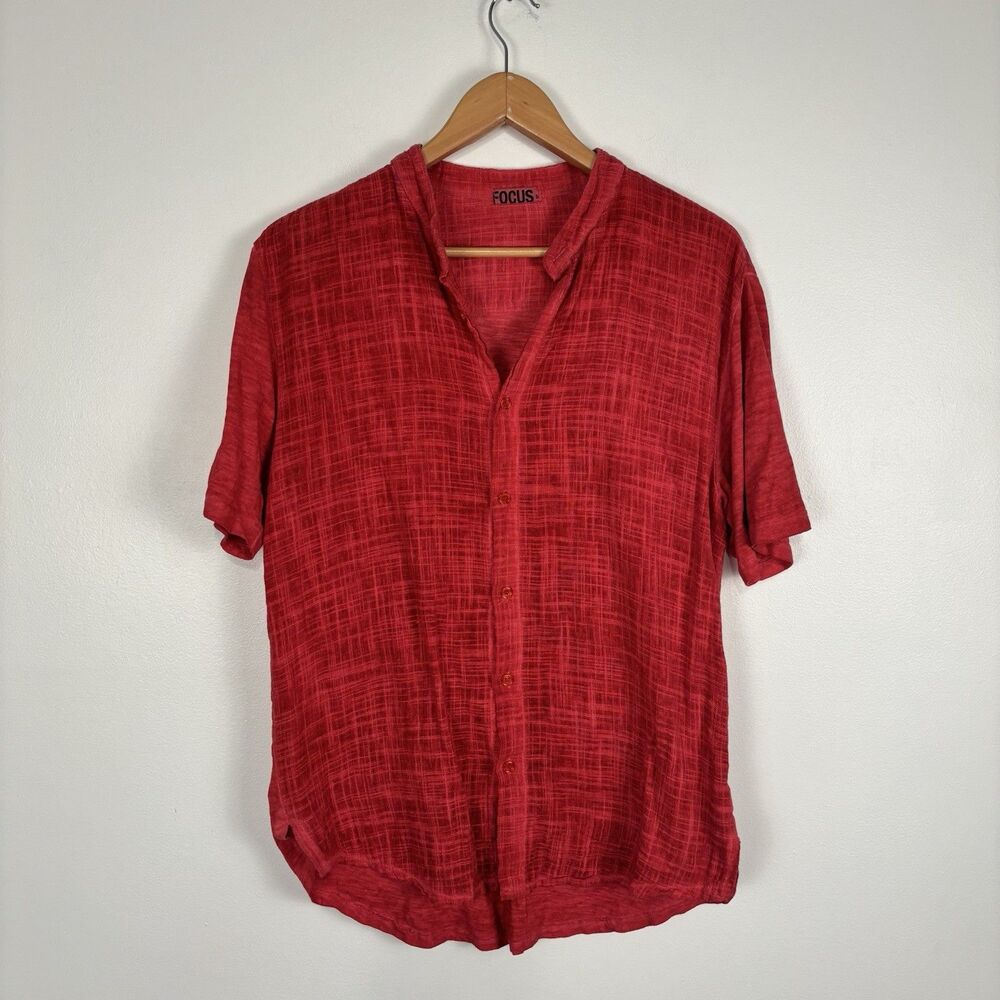 Focus Shirt Mens M Red Button Up Made in Italy Cotton Linen Casual Lightweight